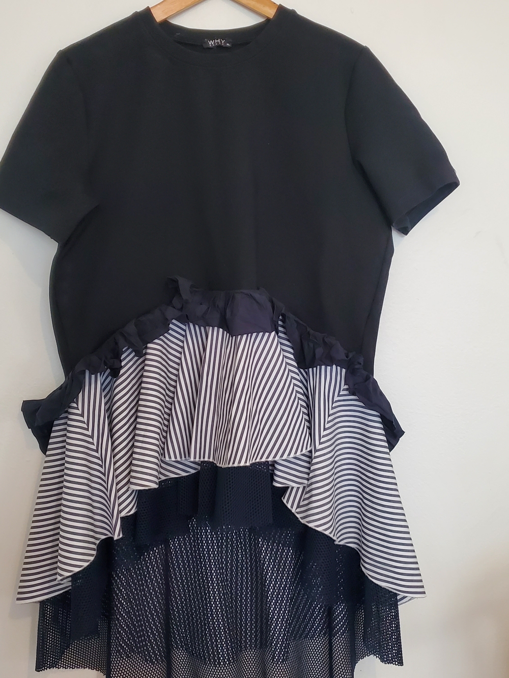 Navy and White Ruffle Stripe Shirt